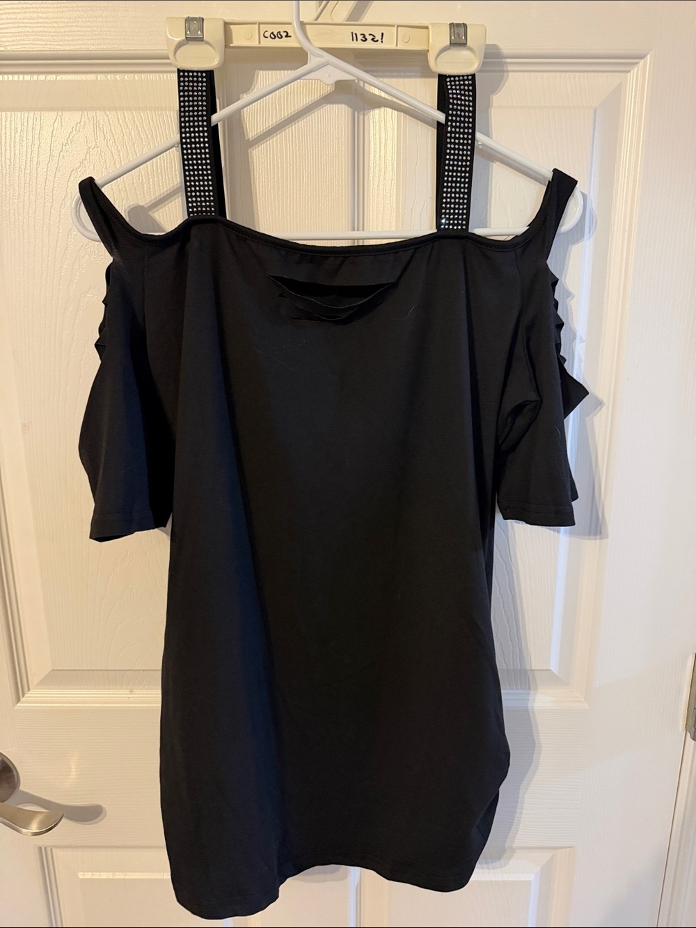 Black Cold-Shoulder Women's Top with Decorative Straps